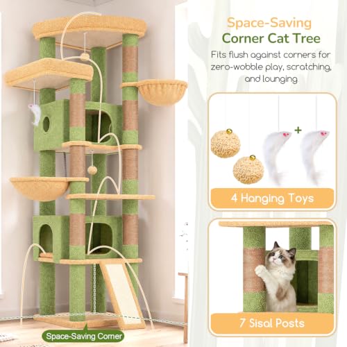 Image of Globlazer Extra Large Heavy Duty Cactus Cat Tree, 80in Sturdy Cat Tree Tower for Multiple Indoor Cats Large Adult with Scratching Posts, 2 Spacious Condos with Padding, 2 Soft Perches, S80C, Green