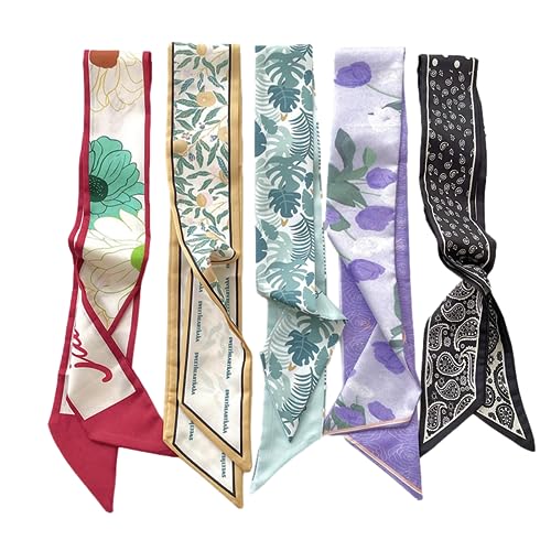 QTMY 5 Pack Purse Scarf for Bags Silk Head Scarf for Hair Handbag Women Scarfs Band Hair Neck Scarves Fashion Gifts,40