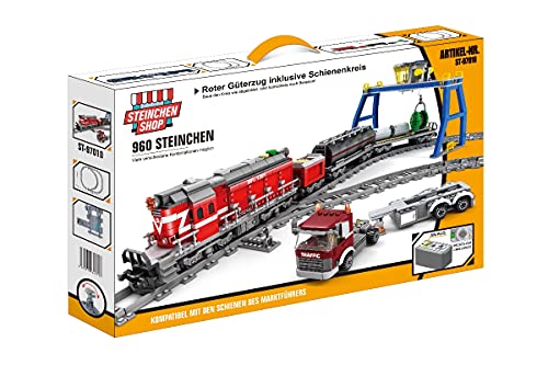 Steinchenshop Roter Diesel Güterzug Plus Schienenkreis Plus elektrischer Antrieb 960 Klemmbausteine ST-97010 Cover