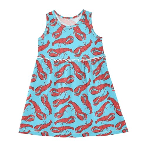 Toddler Girls Lobster Dress Sleeveless Cotton Casual Clothes for Home Party Beach Sundress 2-8Y