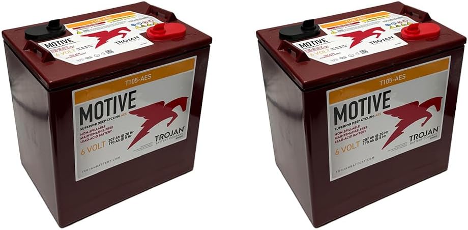 Trojan T105-AES 6V Superior Deep Cycling VRLA AGM Batteries, Maroon, Pack of 4