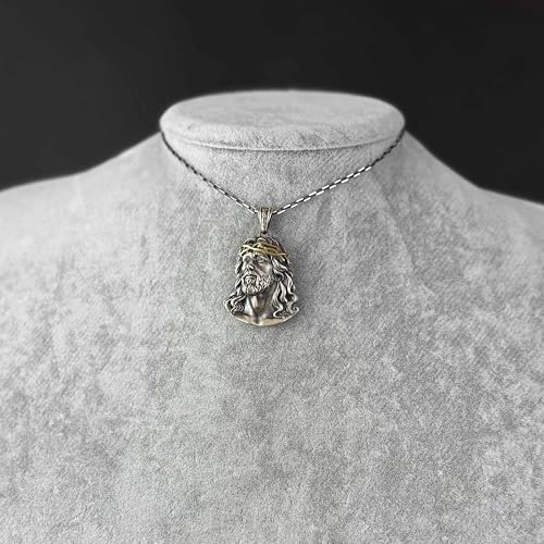 KAMBO 925 Sterling Silver Jesus Christ Pendant Necklace for Men – Crown of Thorns Religious Jewelry with Cable Chain3