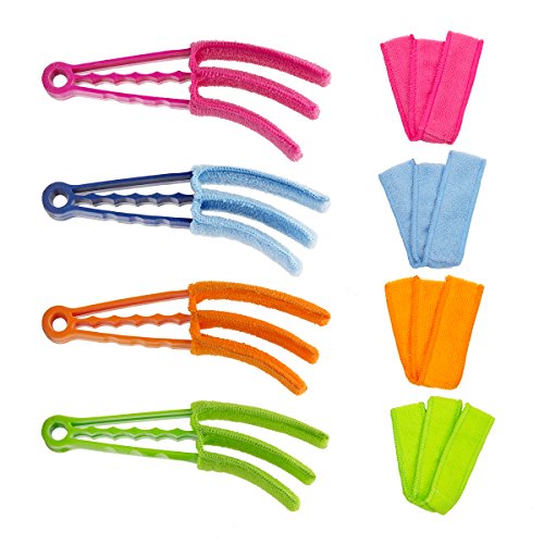 ANPHSIN 4 PCS Window Blind Brush with Extra 4 Sleeves- Shutter Duster Cleaner with Detachable Microfiber Sleeves for Air Condition, Jalousie