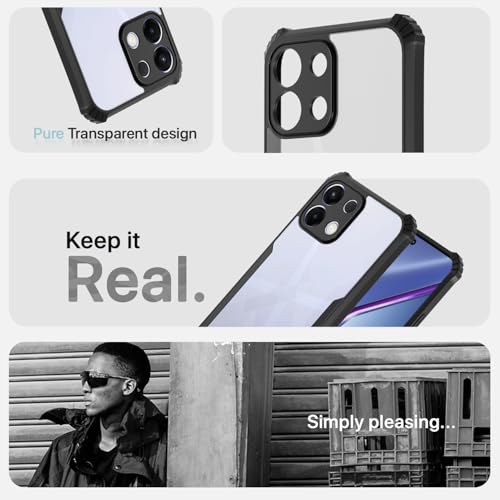 Image of Pikkme Back Cover for Oppo K13 5G | Ultra Hyrbid | Full Camera Protection | Raised Edge | Crystal Clear Transparent Bumper Case (Black)