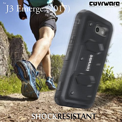 Covrware Galaxy J3 2017/J3 Prime/J3 Emerge/J3 Eclipse/Express Prime 2/Luna Pro/Amp Prime 2/Sol 2 Case, [Aegis] Built-In [Screen Protector] Heavy Duty Rugged Holster [Belt Clip][Kickstand] Black #TOP7
