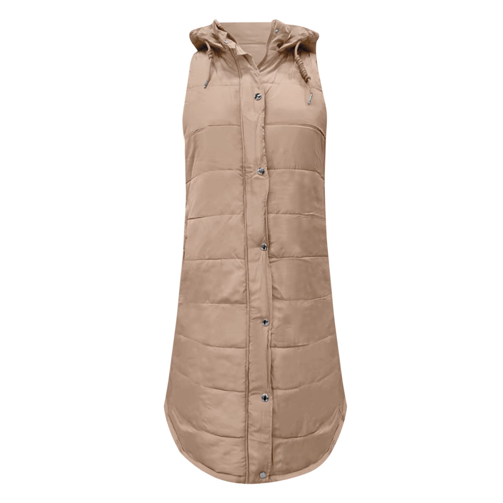 Chaleco acolchado largo de invierno para mujer, con capucha, sin mangas, cálido, resistente al viento, con bolsillos, chaqueta acolchada, monocolor, deportiva, de entretiempo, S - 5XL