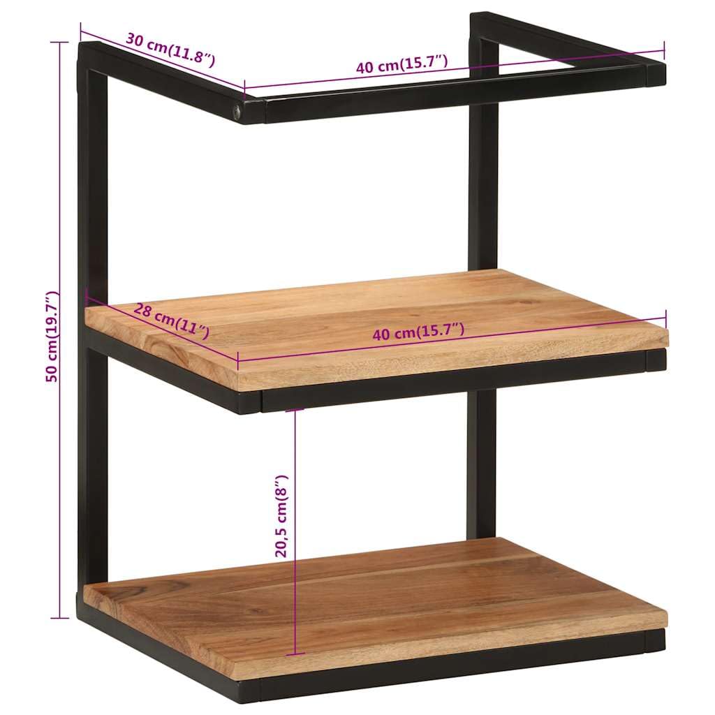 Estantería de pared de madera maciza de acacia y hierro, 40 x 30 x 50 cm, con espacio de almacenamiento y estante para muebles de baño, mueble de baño, armario para lavabo, armario con espejo