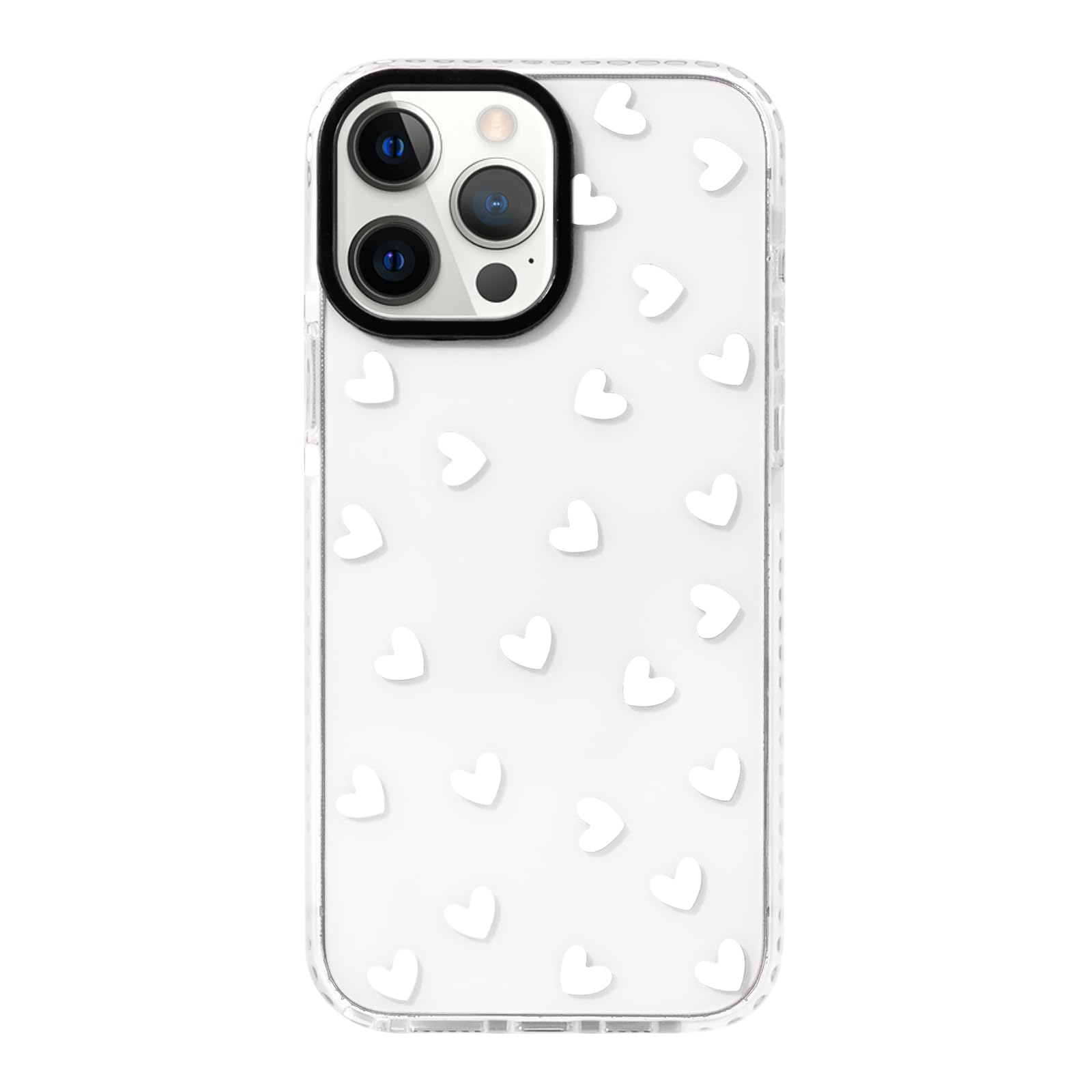 NITITOP Compatible with iPhone 15 Pro Max Case Cute Clear for Women Girls White Love Heart Pattern Ultra Slim with Bumper Protector Soft TPU