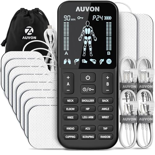 Image of AUVON 4 Outputs TENS Unit Muscle Stimulator with 24 Modes & Intuitive Operation Design, FSA & HSA Eligible, TENS Machine with 10 TENS Pads, Electronic Pulse Massager for Back Pain Relief Therapy