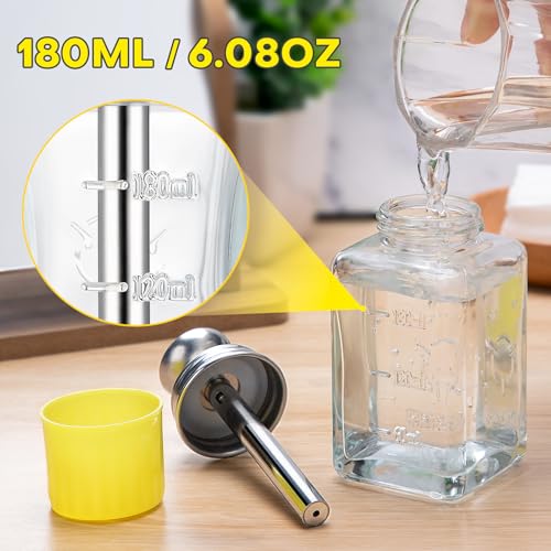 Noverlife 6Oz / 180ml Glass Push Down Pump Dispenser with Cover, Acetone Pump Dispenser Alcohol Dispenser Push Down, Nail Polish Remover Dispenser Bottle Push Down Hand Pumping Press Container4