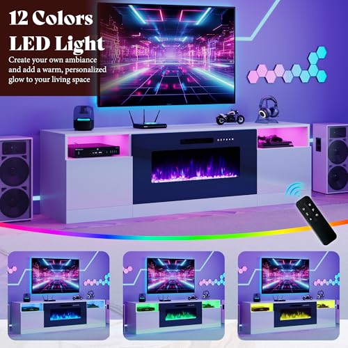 Image of AMERLIFE 80 inch Fireplace TV Stand with 40 inch Electric Fireplace