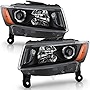 ACANII - For [Halogen Model] 2014-2016 Jeep Grand Cherokee Black Housing Headlights Headlamps Assembly Pair Left+Right