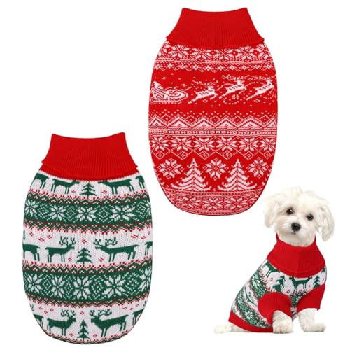 Pedgot 2 Pack Christmas Pet Sweaters Xmas Dog Holiday Sweaters Funny Pet Costume Christmas Pet Warm Clothes Reindeer, Christmas Tree, Snowflake Knitwear for Cats or Dogs (Small)