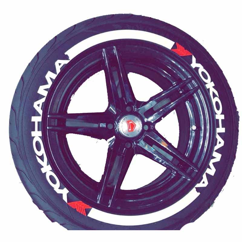 Image of Customized Permanent Rubber Tyre 3D Stickers for Car Tyre Design - YOKOHAMA + Stripes White