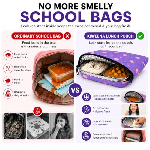 Image of Insulated Lunch Pouch for Office, School & Travel | Thermal Tiffin Bag with Aluminium Foil Lining | Leakproof, Lightweight & Reusable Lunch Organizer for Men, Women & Kids (Flower Printed)