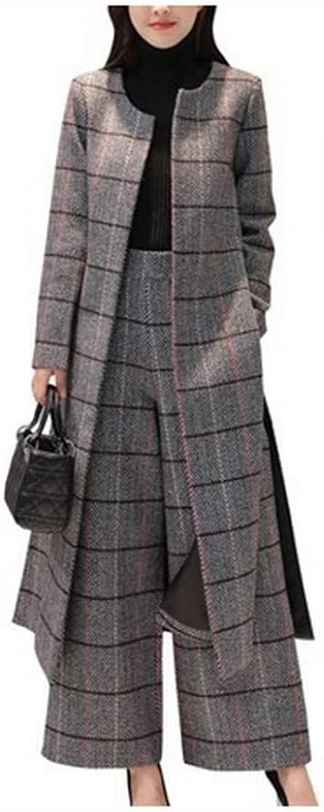 SED Ropa de Mujer: Traje de Pantalón Ancho de Dos Piezas, Abrigo Sobre la  Rodilla a Cuadros Largo de Primavera Y Otoño para Mujer, Abrigo de Lana  Abrigo de Invierno Abrigo Cálido,Gris,3XL :