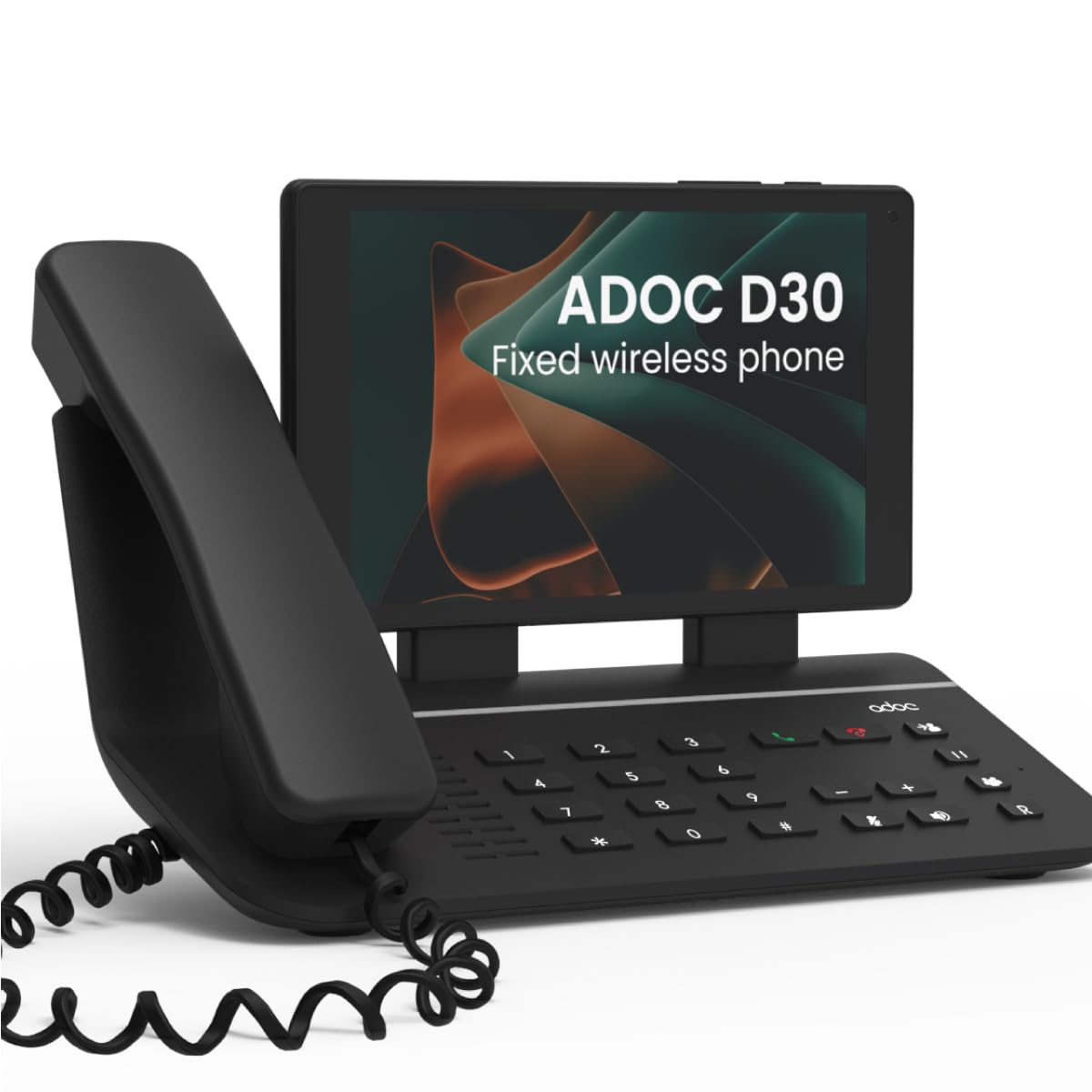 ADOC Telefon stacjonarny bez kabli, 4G D30, HD Voice, Volte, VoWiFi, Tablet wymienny 8", Android 10, Google GMS, Bateria 4000 mAh, Czarny.