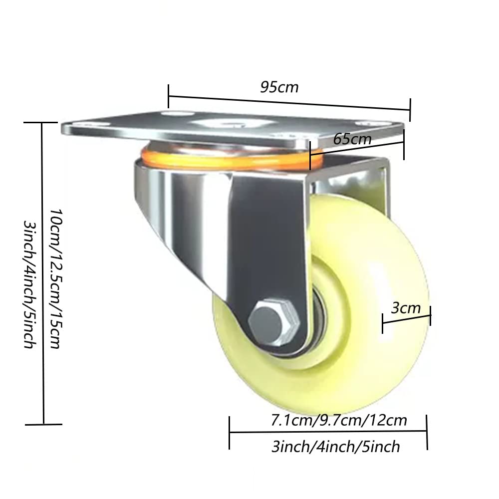 FREAZE Roues Nylon roulettes Pivotantes, Set De 4 Roue Charge Lourde Meubles roulettes avec Frein, 75mm/100mm/125mm Roue Plaques pour Chariot À Main Établi (Color : 2Fixed+2swivel, Size : 5inch)