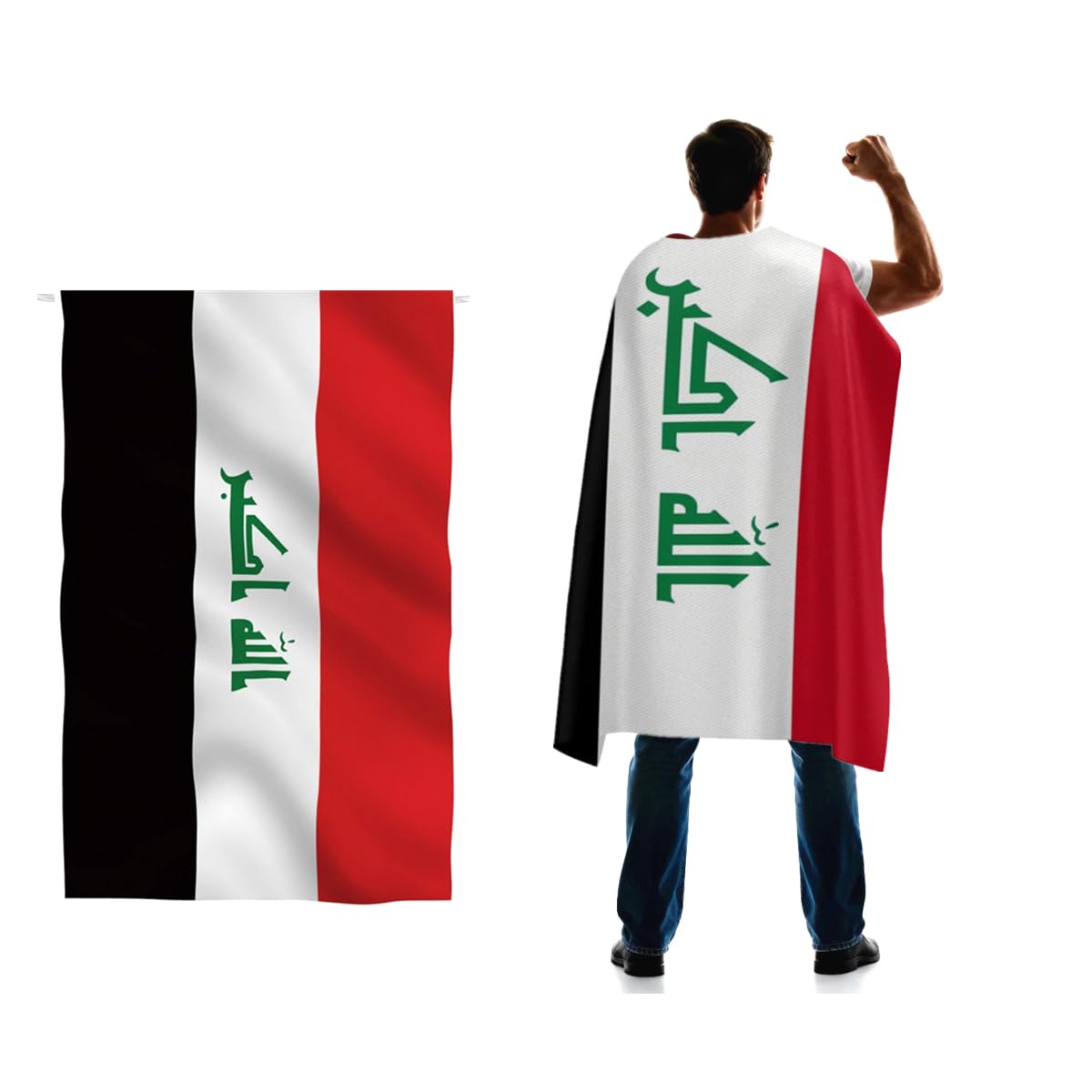 Iraq Flag Cape 3x5 FT for Independence Day Holiday Costumes Celebrati,150D Premium Polyester,Patriotic Flags Costume Cloak.