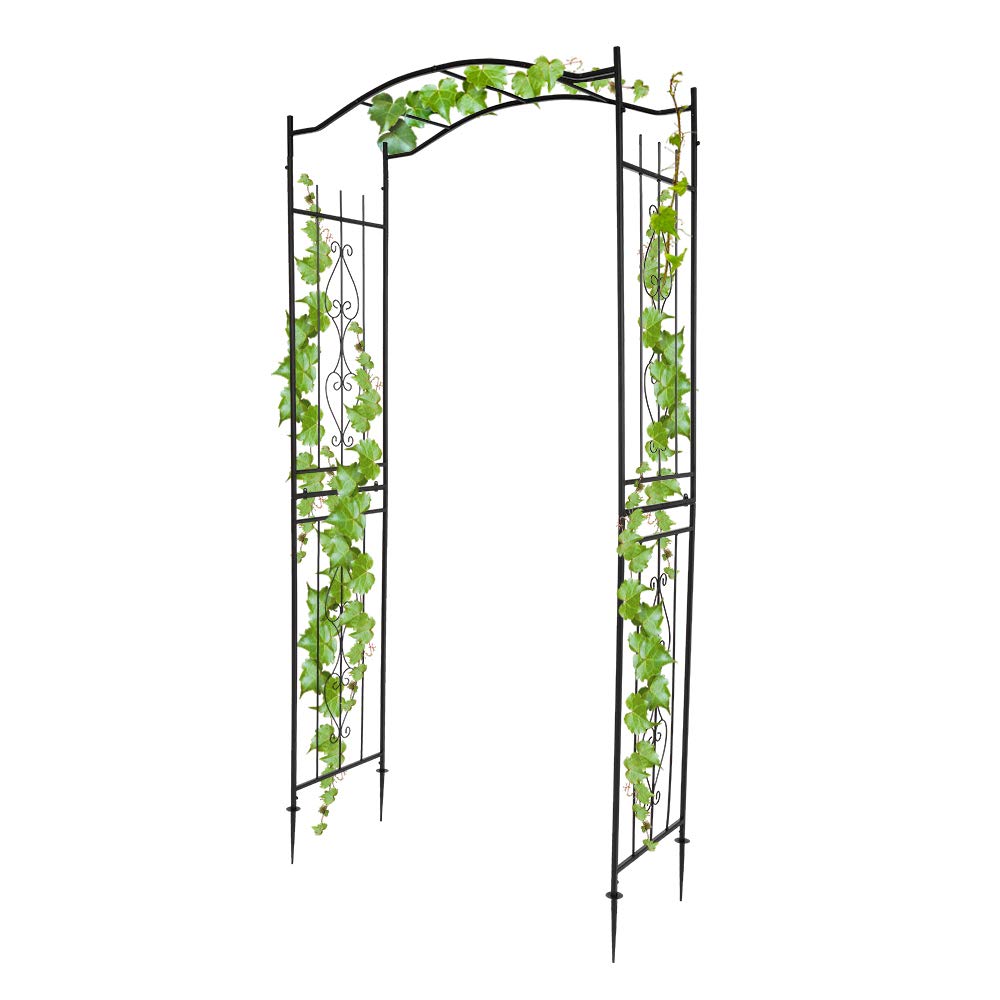 Garden Arbor with Side Garden Trellis, 7.5FT Metal Garden Arch for Climbing Plants Outdoor, Black Archway for Lawn, Patio and Backyard, Wedding Arches for Ceremony, Includes Ground Stakes