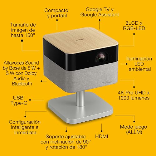 Image of Epson Lifestudio Flex EF-72 Oak, Smart Portable Projector, Sound by Bose, Google TV, 4K Pro-UHD, Adjustable Stand, Indoor /Outdoor Use, 5 Year Warranty*