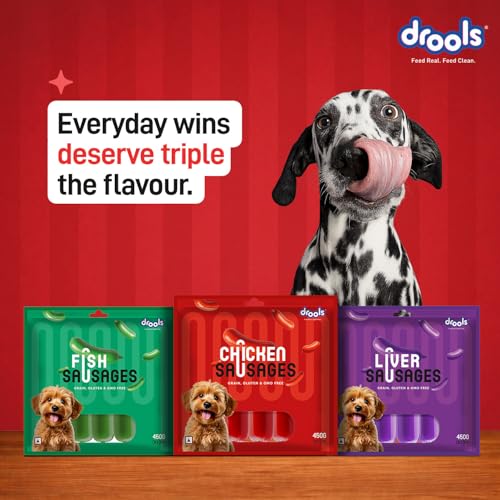 Image of Drools Adult & Puppy Sausage for Dog, 450g | Chicken Flavour | High Protein | Treat & Food Topper | Grain Free | Best for Training & Bonding | No Preservatives