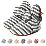 TMEOG Unisex-Baby Neugeborenes Fleece Booties Bio Baumwoll-Futter und rutschfeste Greifer Winterschuhe (0-6 Monate, B_Schwarz/Weiß)