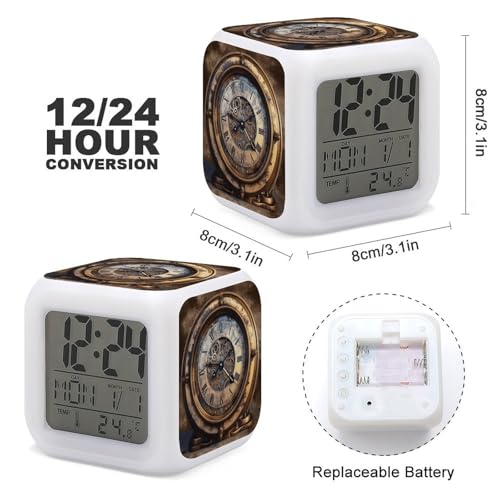 Reloj despertador Steampunk pequeño con luz nocturna para dormitorios modernos y escritorios 3