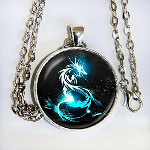 Aqua dragon tat design pendant necklace