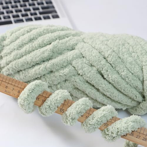 Image of Chunky Chenille Yarn for Hand Knitting 8 Jumbo Pack Jumbo Chunky Yarn for Hand Soft Blanket Knitting, Bulky Thick Fluffy Yarn for Crocheting (Sage Green+Milky White)