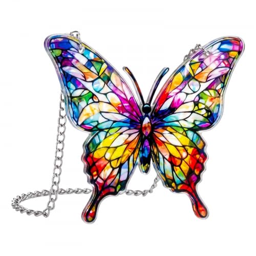 Merzio Butterfly Acrylic Suncatcher Ornament with Greeting Card Stained Glass Window, Hangings Sun Catchers for Garden Decorative, Acrylic Material Gifts for Women Home and Office