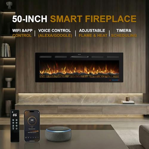 Mystflame 50" Electric Fireplace, Recessed/Wall Mounted/Freestanding, 5.5" - image 9