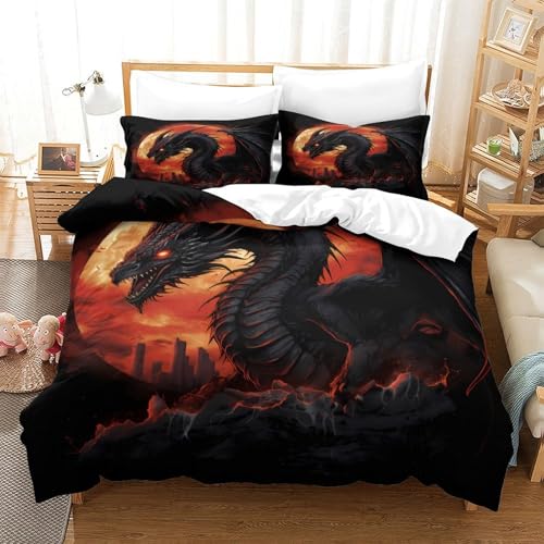 Parure de lit dragon 140x200 housse de couette microfibre pour ado garçon - 3