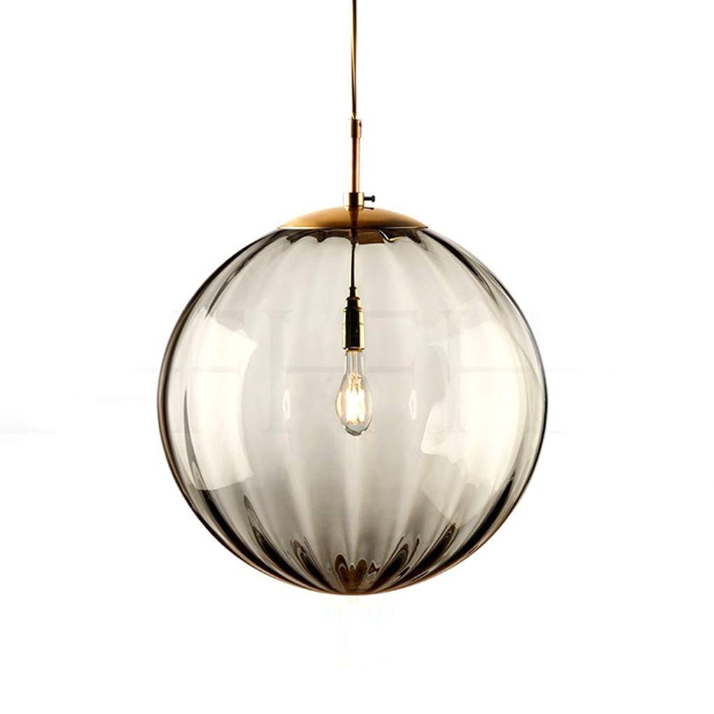 Lanmou Gray Glass Pendant Lamp, Vintage Industrial Hanging Lamp Adjustable Height, Loft Pendant Light Retro Ceiling Lamp Bedroom Bedside Lamp Chandelier With Glass Ball Round Shade, Ø20cm,