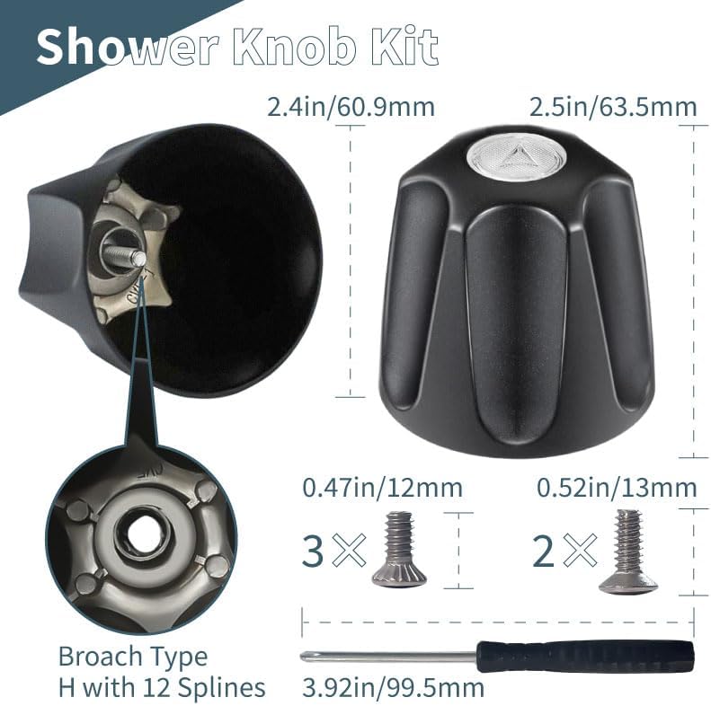 Shower Knob Replacement,Compatible with Price/Pfister Verve Tub Shower Handle Replacement,Bathtub Faucet Handle Remodel Trim Kit, Faucet Handle Black,Include 3 Shower Knobs 5 Screws and Wrench