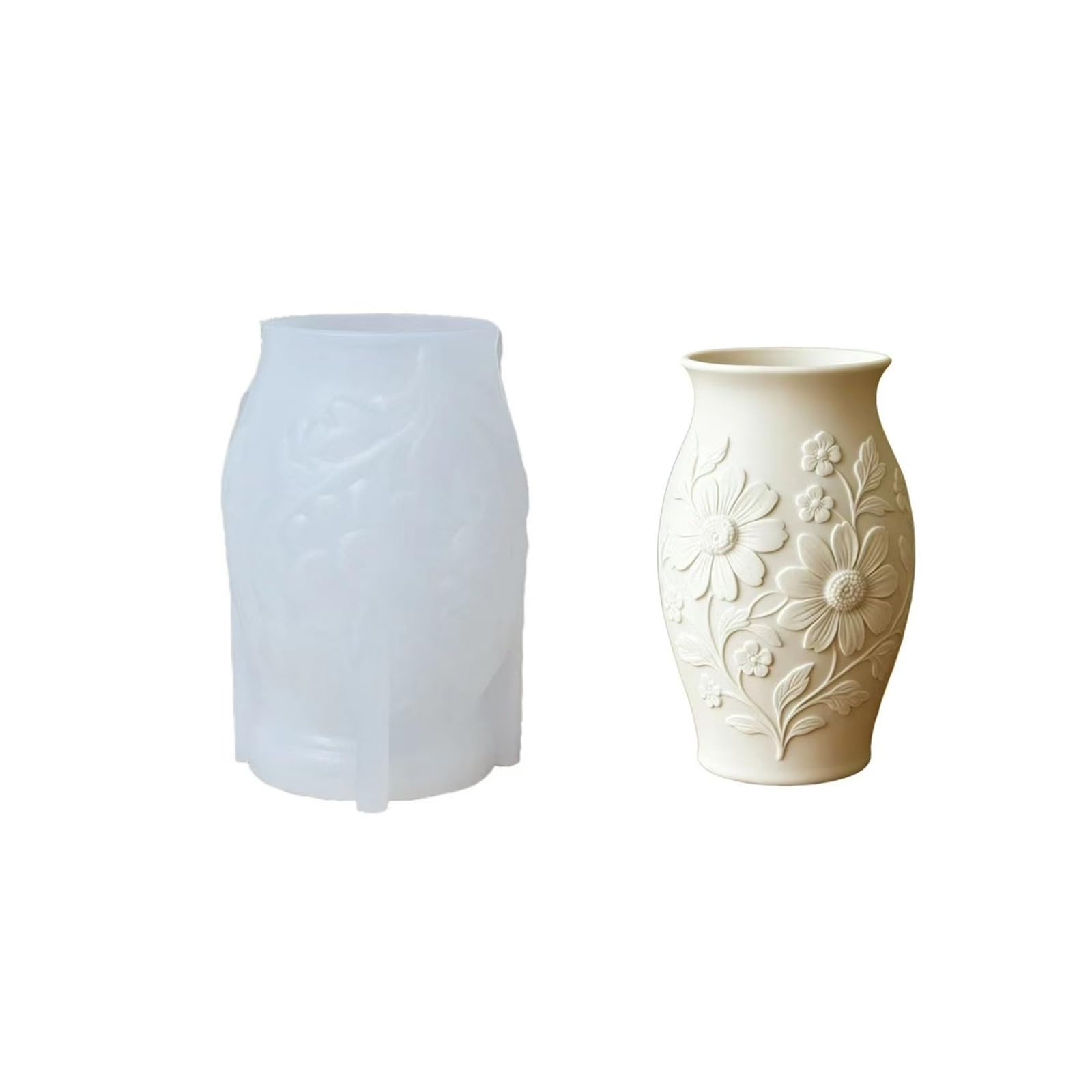 fexxkg Silicone Vase Mold for Resin Plaster Cement Casting, Embossed Flower Vase Mold for Handmade Home Decor Crafts with Flora