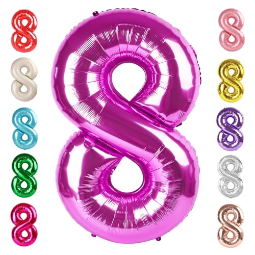 Image of 8 Balloon Numbers Birthday Decorations, 40In Rose Purple Balloons for Party | Eye-catching Appearance, Perfect Decorative Centerpieces, Convenient Self-sealing Structure, Widely for Various Occasions