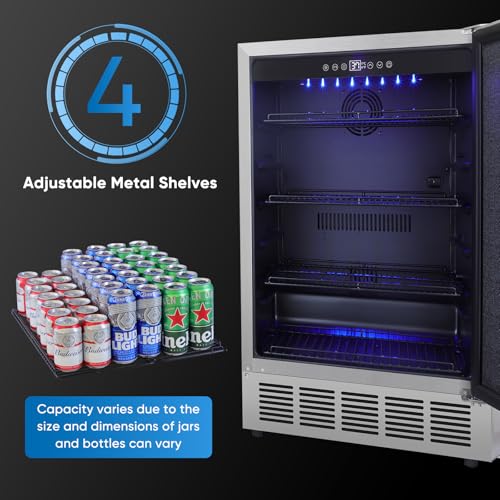 Image of 24 Inch Outdoor Beverage Refrigerator, Stainless Steel Outdoor Fridge 180 Can Under Counter Built-in /Freestanding, Waterproof, Fast Cooling, Low Noise - Outdoor Refrigerator for Home and Patio