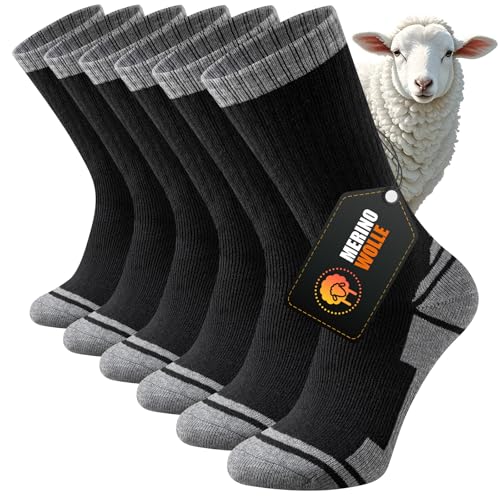 Stoeury Calcetines Trekking Lana Merino Hombre Mujer, Calcetines Senderismo Deporte Termicos Invierno, Merino Wool Socks Antiampollas, Acolchado, Transpirables, 3 Pares
