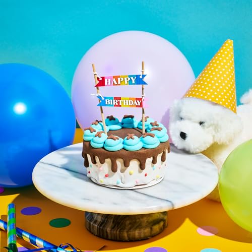 Image of Thoughtfully Pets Dog Birthday Cake and Plush Toy Set, Mini Cookie Cake Treat with Birthday Banner Decoration, Puppy Party Celebration Gift, Hand Decorated Hollow Biscuit Treat for Dogs