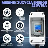Mobilny cyfrowy licznik prądu 230 V, 16 A, do gniazdka, wodoszczelność IP65, z resetem i wyświetlaczem LED, przenośny miernik kWh z kablem o długości 1 m, do samochodów kempingowych, pojazdów