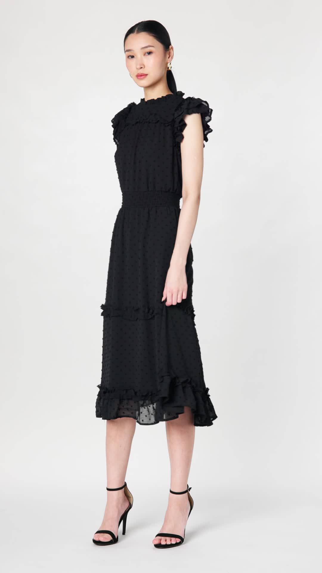 knee length dresses for ladies Cheryl Silk Midi Dress in Multi Cece Floral Black main image 0