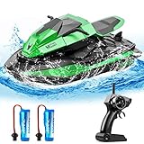 40 Mins Remote Control Boats Motorcycle for Pools and Lakes, JJRC 2.4GHz Racing Speedboat for Kids and Adults with Double Power, Low Battery Reminder, 2 Batteries RC Boat Toy(Green)