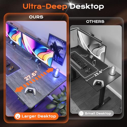 Image of Huuger 63 x 28 Large Electric Standing Desk, Height Adjustable Computer Desk, 27.6 inch Deep Desktop, Stand up Gaming Office Table with 2 Hooks, 3 Preset Heights, for Home Office, Grey