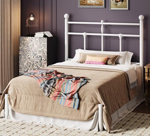 Image of SHA CERLIN Twin Size Metal Platform Bed Frame with Victorian Vintage Headboard /Under Bed Storage /No Box Spring Needed /Easy Assembly /Noise Free /Mattress Foundation /White