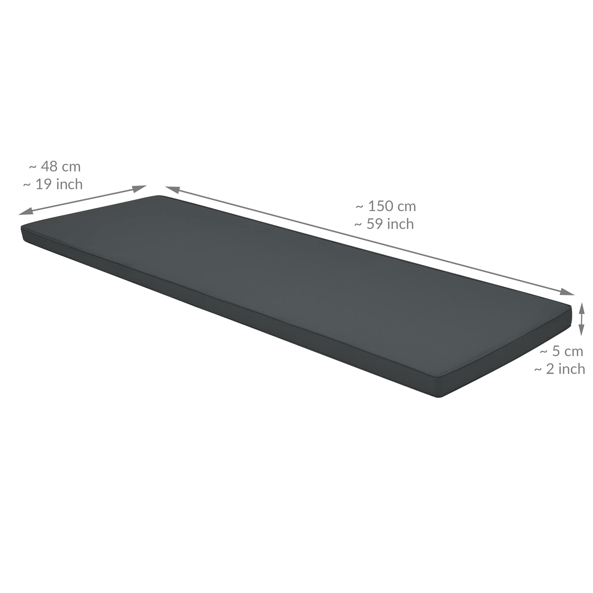 Beautissu Bankauflage - Bequeme Sitzkissen für Gartenmöbel - waschbare Bankkissen Sitzauflage - Gartenbankauflage Outdoor - Palettenkissen 150x48x5 cm - Anthrazit - Base BK
