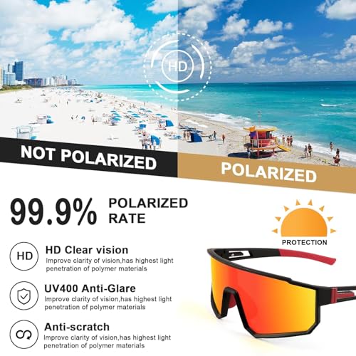 Image of MAXO POLARIZED Sports Sunglasses for Cricket Cycling Riding Biking Night Driving - Lightweight UV400 Protected Anti Glare Branded Goggles for Men - Stylish Mirrored Performance Shades