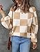 ZESICA Women's 2023 Fall Fashion Turtleneck Long Sleeve Striped Ribbed Knit Loose Pullover Sweater Tops,KhakiPlaid,Medium