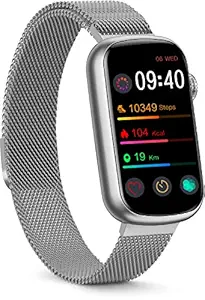 FITVII Slim Fitness Tracker With Blood Oxygen, Blood Pressure,24/7 Heart Rate And Sleep Tracking,IP68 Waterproof Activity Trackers And Smart Watches With Step Tracker,Pedometer For Women Men, Silver