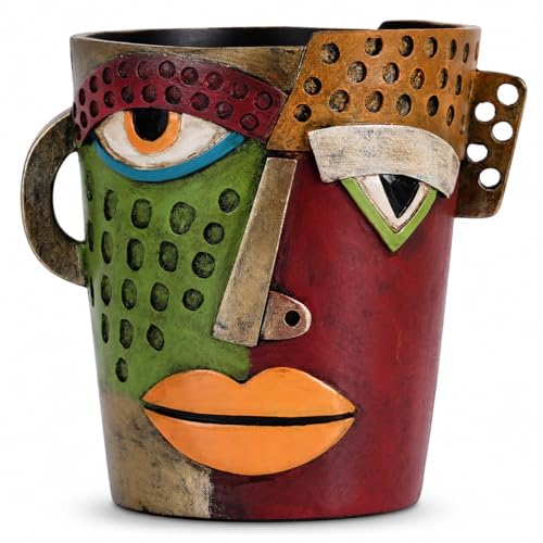XMGZQ Abstract Cubism Face Planter,Pop Art Sculpture & Vase Decor,Unique Picasso Style Flower Pot,for 4-6 Inch Succulents & Houseplants,Drainage Hole Included,Statement Gift (Rustic)